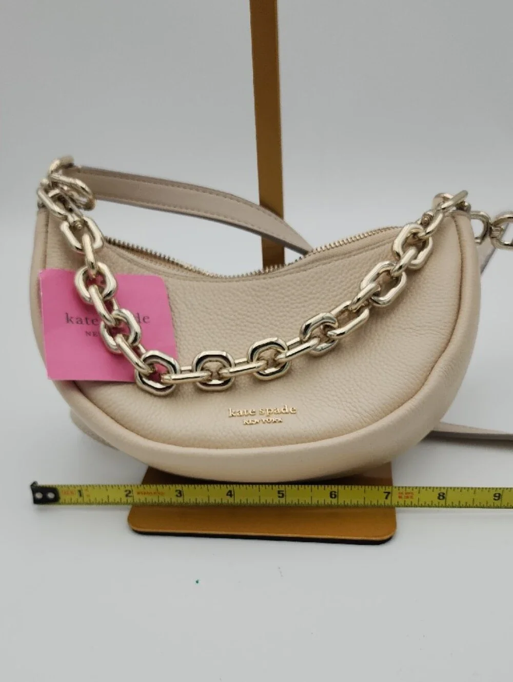 kate spade Crescent Shoulder Bag in Light Beige with Gold Chain